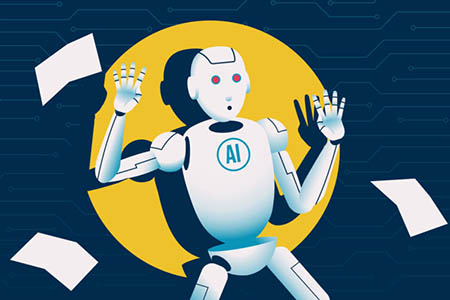 AI robot startled dropping papers